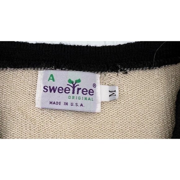 Sweetree Vintage Women's Beige & Black Open Front Cardigan Medium Lightweight - Picture 2 of 4